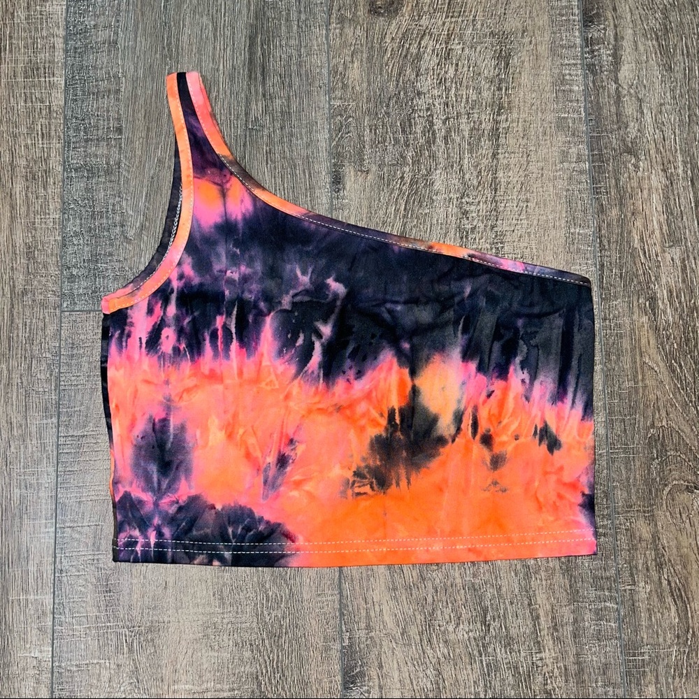 NWOT Shein Orange Multicolor Tie-Dye One Shoulder Crop Top